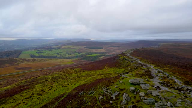 Stanage Edge的观点，在山顶地区，一个高地地区在英国视频素材