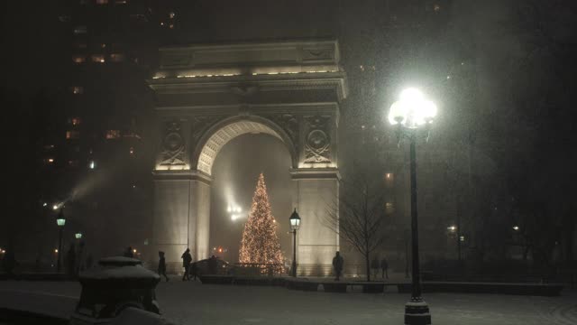 华盛顿广场公园傍晚的雪视频素材