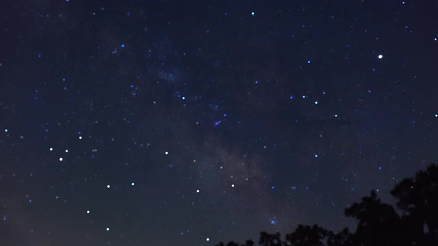 低角度的星空在夜晚，时间流逝视频素材