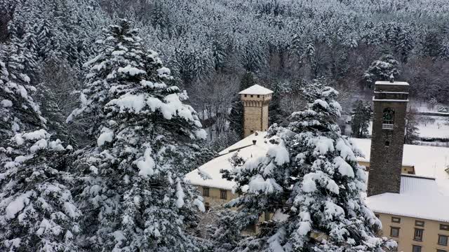 冬天，意大利托斯卡纳的Vallombrosa修道院视频素材