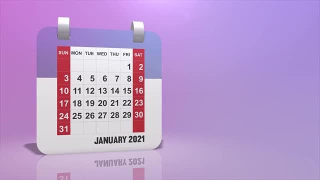 时间推移动画日历2021年，复制空间区域视频素材