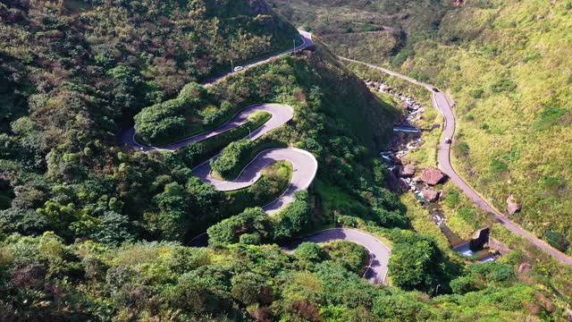 森林中蜿蜒的道路的上下视图视频素材