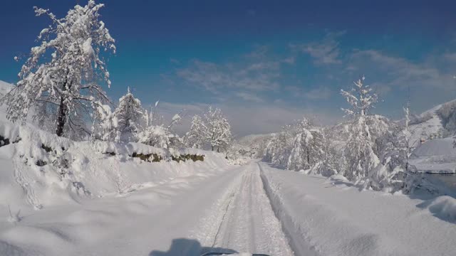 积雪覆盖的森林和道路视频素材