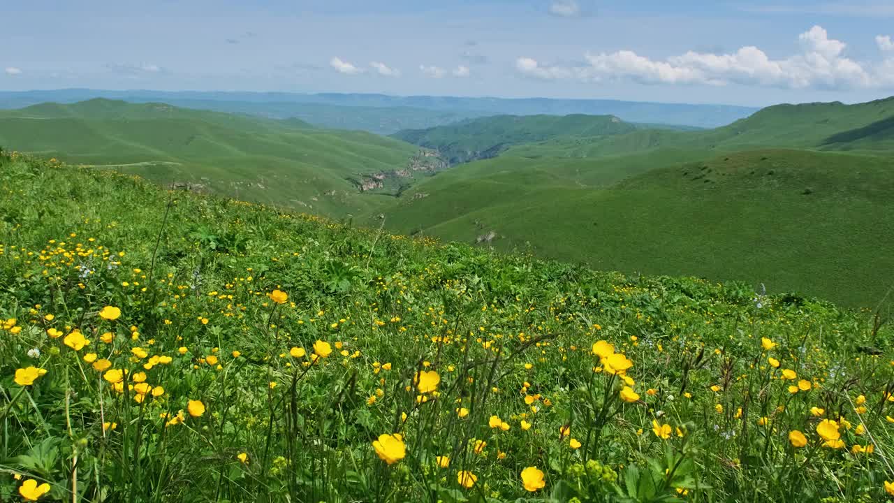 有绿色山丘的山地景观视频素材