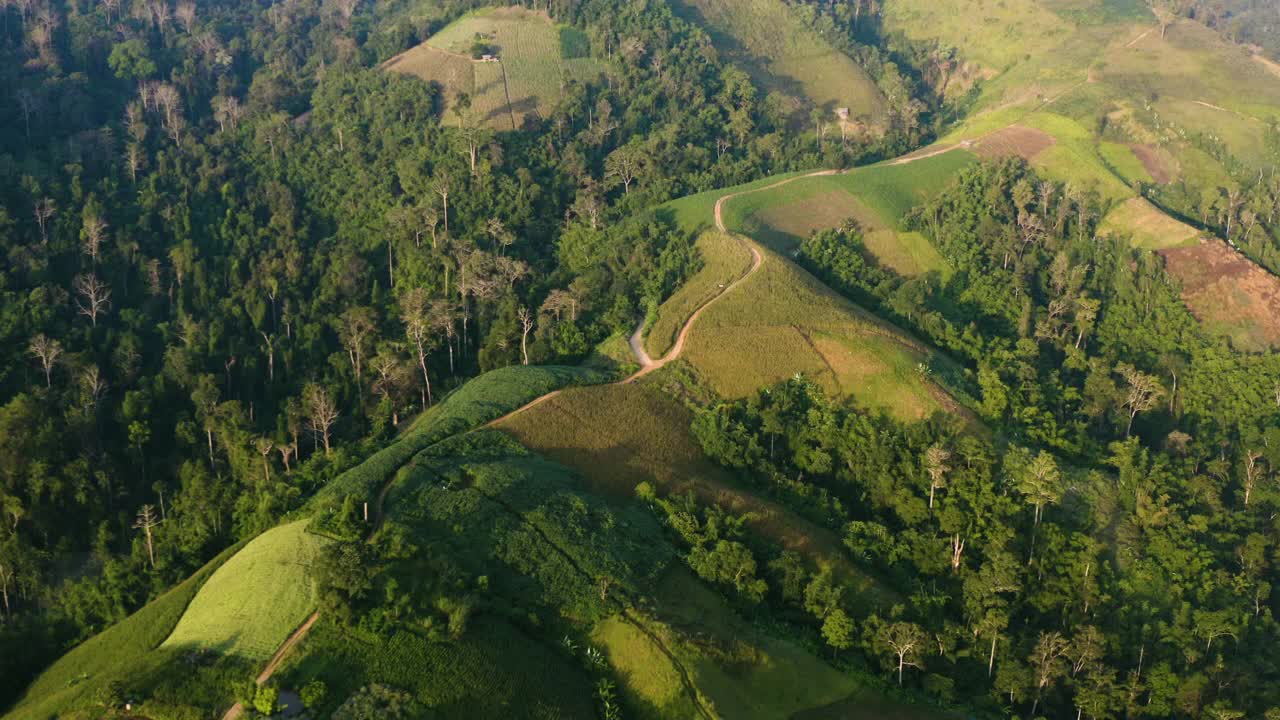 鸟瞰图朦胧的山区景观在早上在达克省泰国视频素材