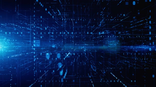 带粒子的数字空间和数字数据网络连接。高速连接与数据分析技术数字抽象背景概念。无缝循环。4 k视频素材画面1