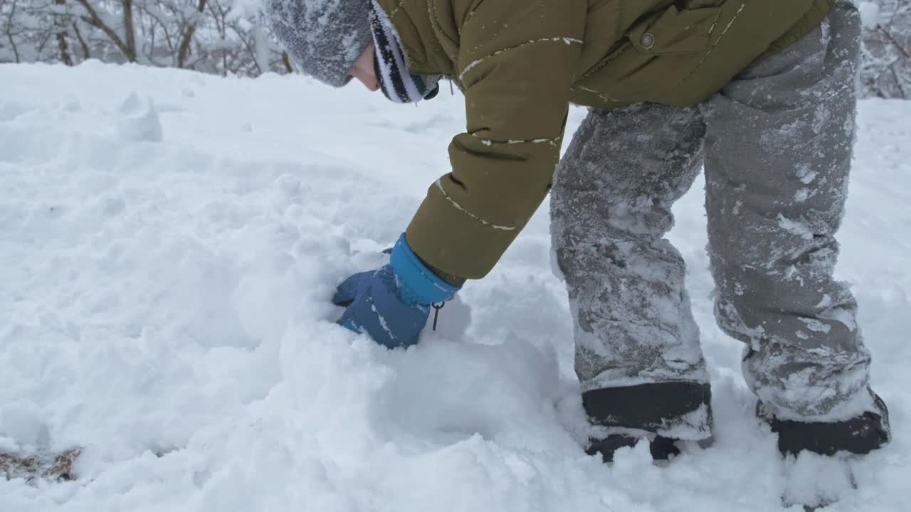 男孩和朋友们在冬天的公园里玩雪视频素材