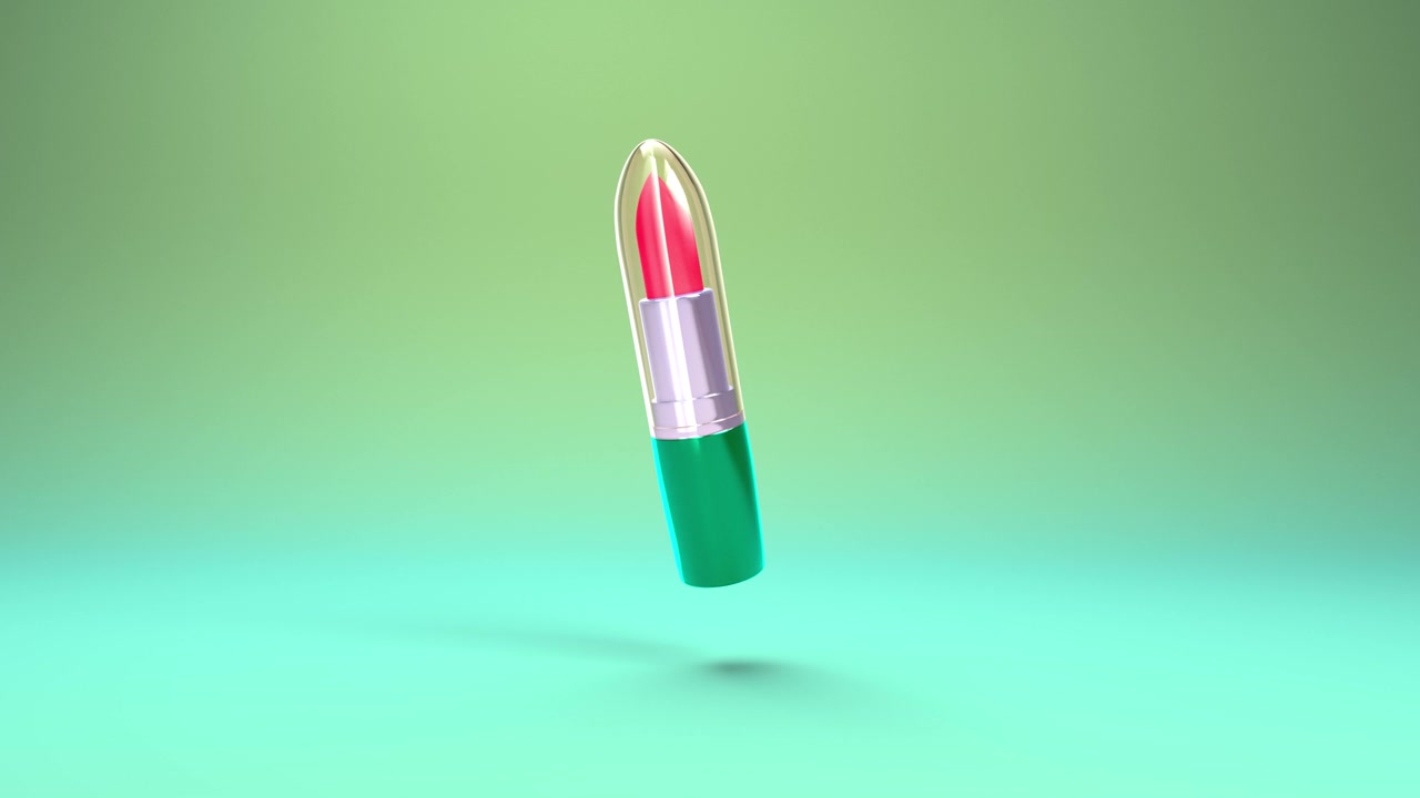 一个有趣的旋转唇膏的逼真渲染，用玻璃盖子关闭。视频素材画面2