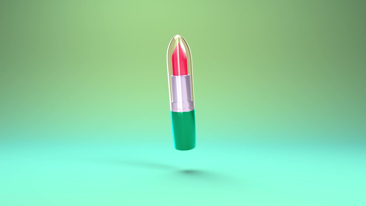 一个有趣的旋转唇膏的逼真渲染，用玻璃盖子关闭。视频素材画面3