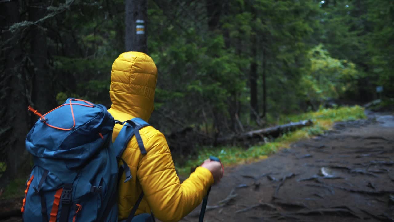 游客在山上徒步旅行视频素材