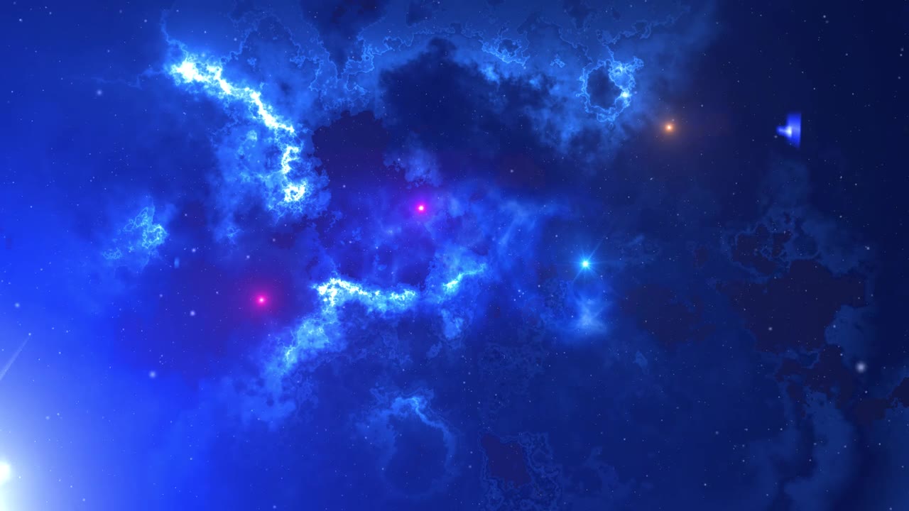 飞行在星云空间的动画。通过星星运动设计在高清。科学，星系，天文学，星尘粒子的视频。旅行通过空间剪辑网页，介绍，标志。视频素材画面1