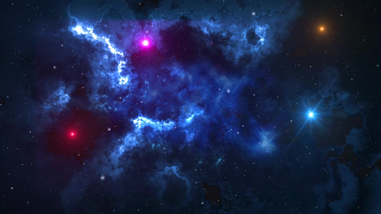 飞行在星云空间的动画。通过星星运动设计在高清。科学，星系，天文学，星尘粒子的视频。旅行通过空间剪辑网页，介绍，标志。视频素材画面3