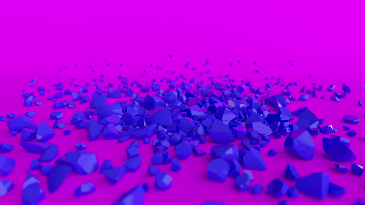 冰冷的蓝色的心在紫色的表面上碎成碎片。破碎的心的概念。3 d animaition视频素材画面4