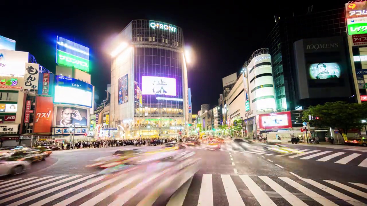 日本东京涩谷步行街夜间的变化，这是东京的著名地标视频素材