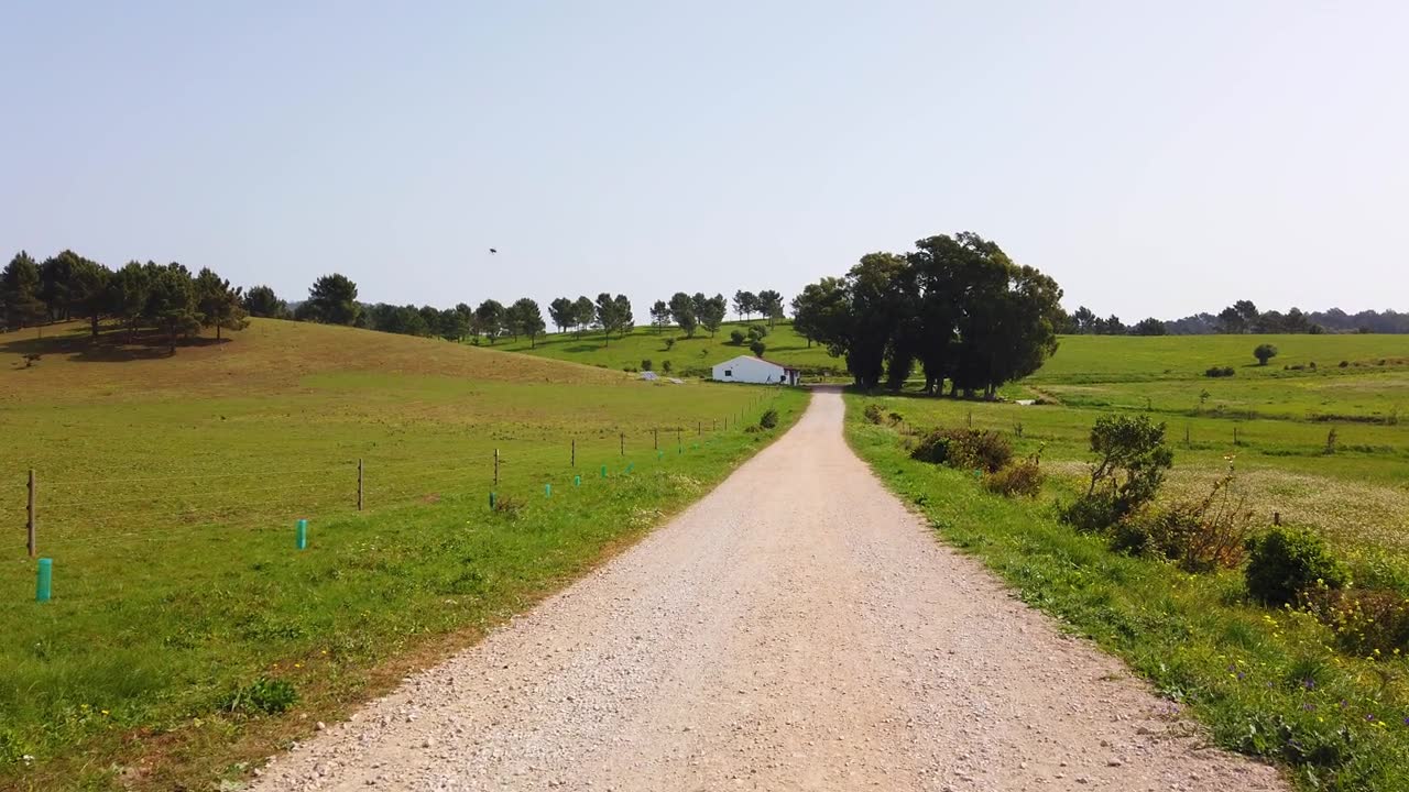 走在乡间风景中的小路上视频素材画面1