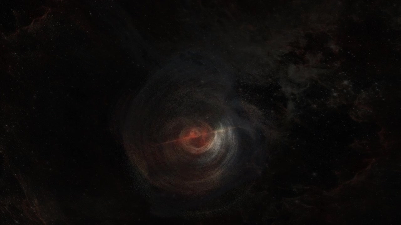 摘要太空飞行在黑暗的太空中飞向神秘的辉光星云。太空探索旋转的能量云。4K 3D艺术插画科幻太空探索旅行到外星星云。视频素材画面1