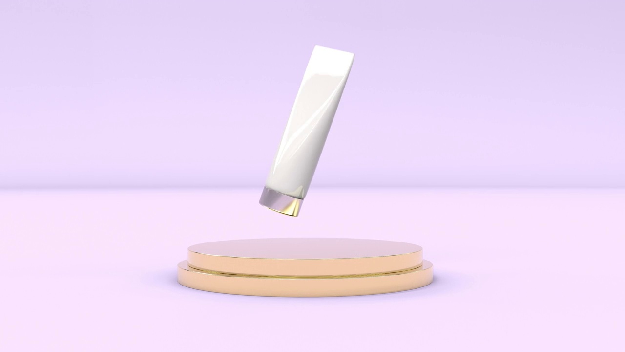 白色塑料管模型粉红色背金属讲台皮肤护理包化妆品3d渲染视频素材画面3