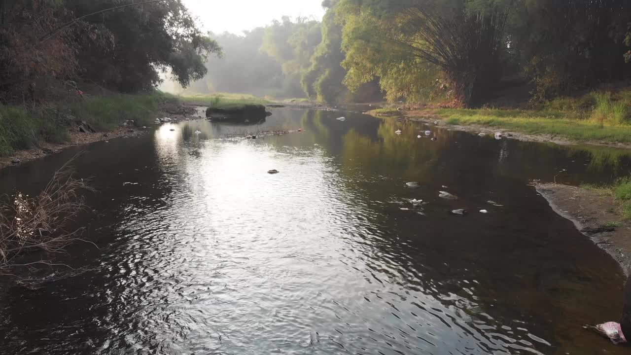 早晨河水在河里流动视频素材