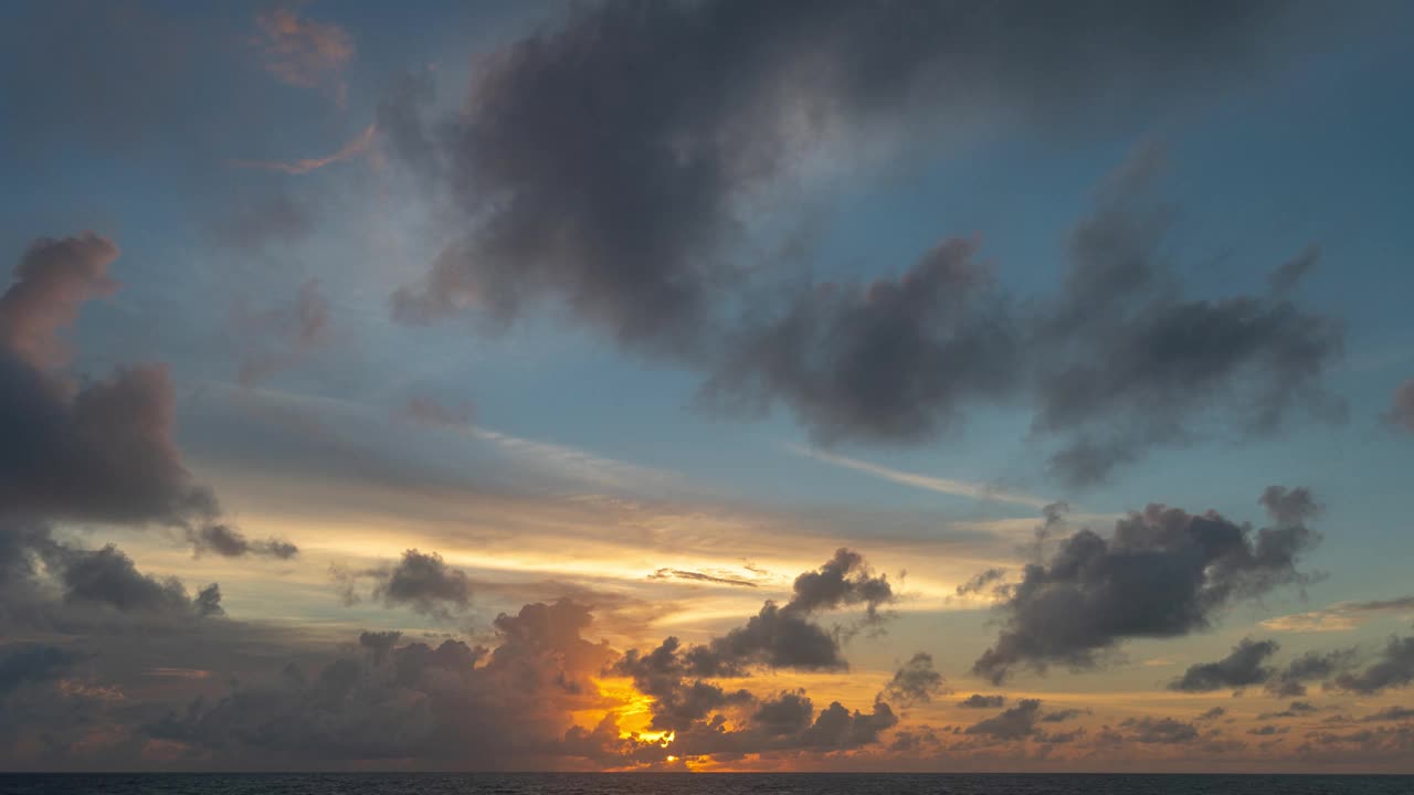 时间流逝的场景多彩浪漫的天空日落与橙色的天空背景。视频素材