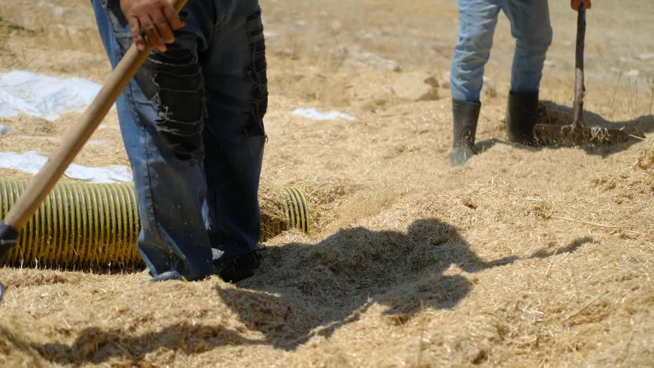 干草喷雾器的农民视频素材