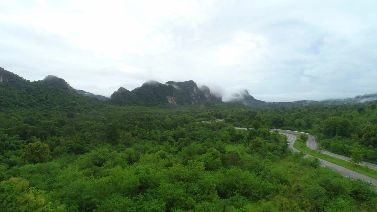 公路和绿色的森林山在清晨视频下载