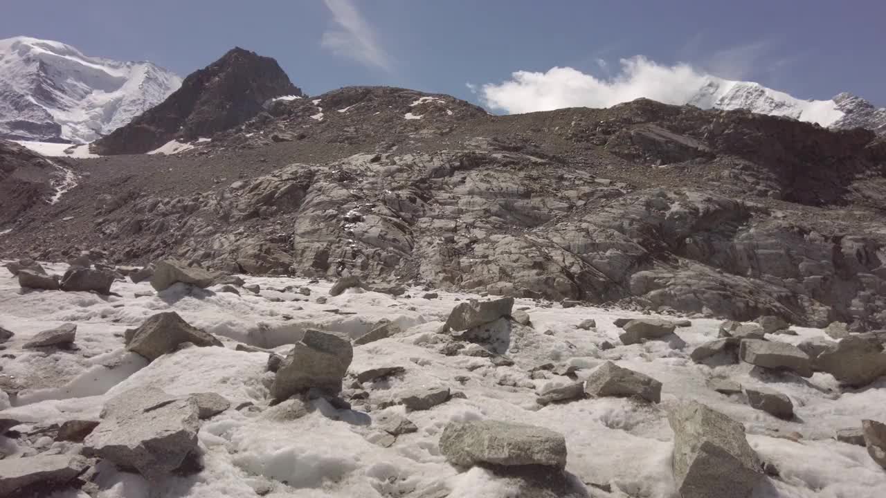 大块的石头从高山冰川中显露出来视频素材