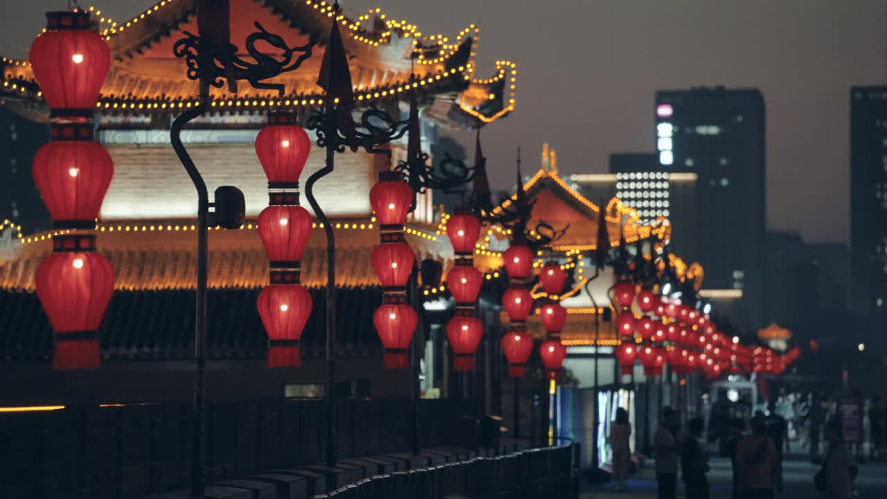 古城墙夜景/中国陕西西安视频素材