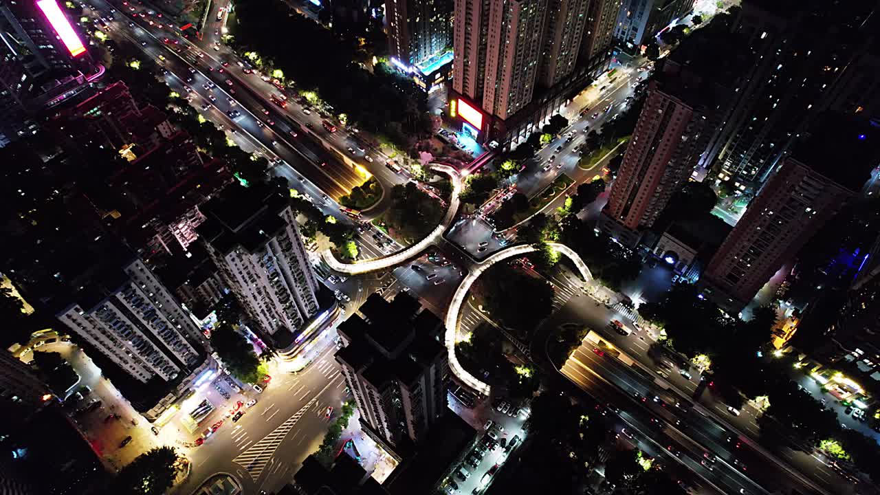 夜景鸟瞰城市道路视频素材