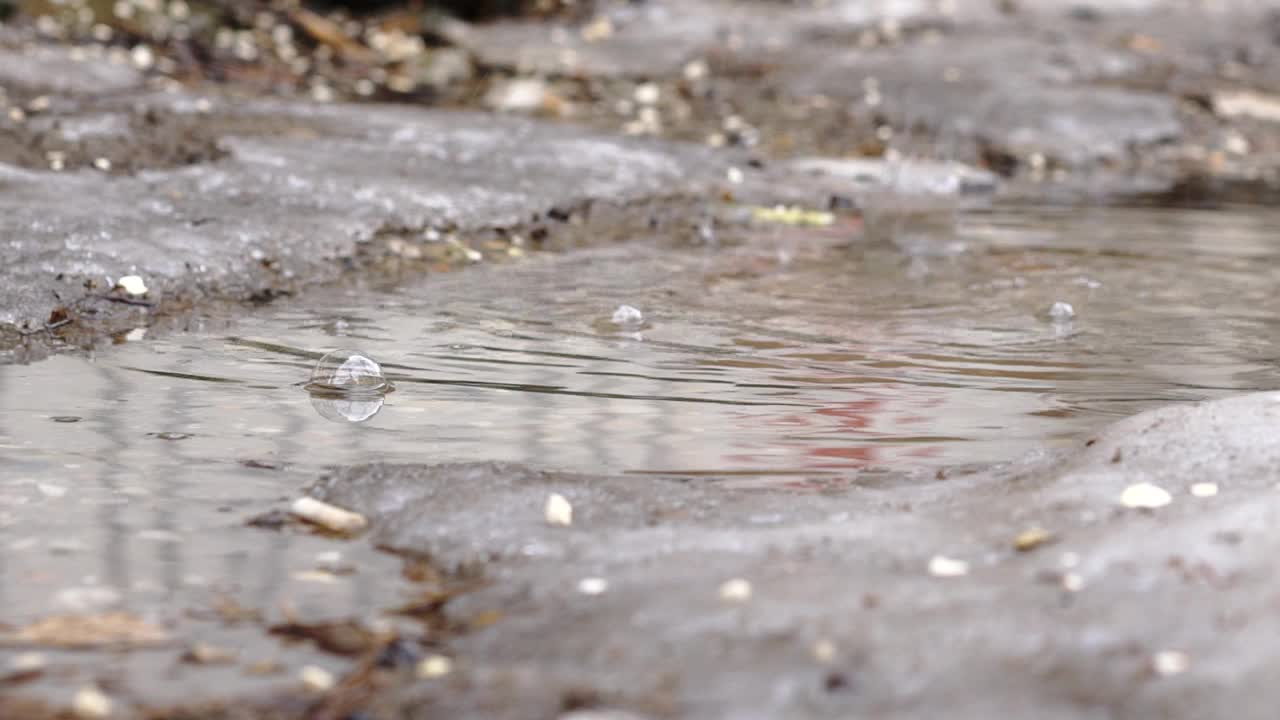 水珠掉进水坑视频素材