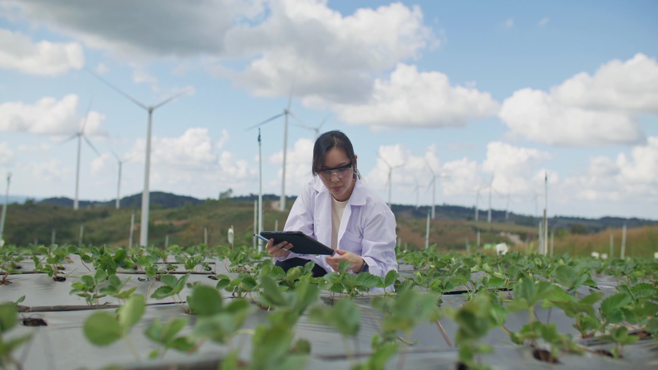 科学家对她农场里的植物进行分析视频素材画面2
