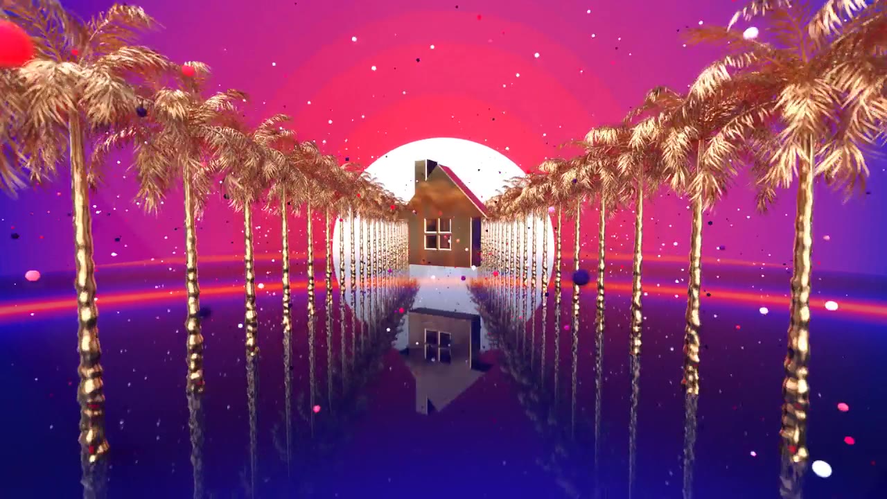 三维运动设计的天堂背景与房子视频素材画面2