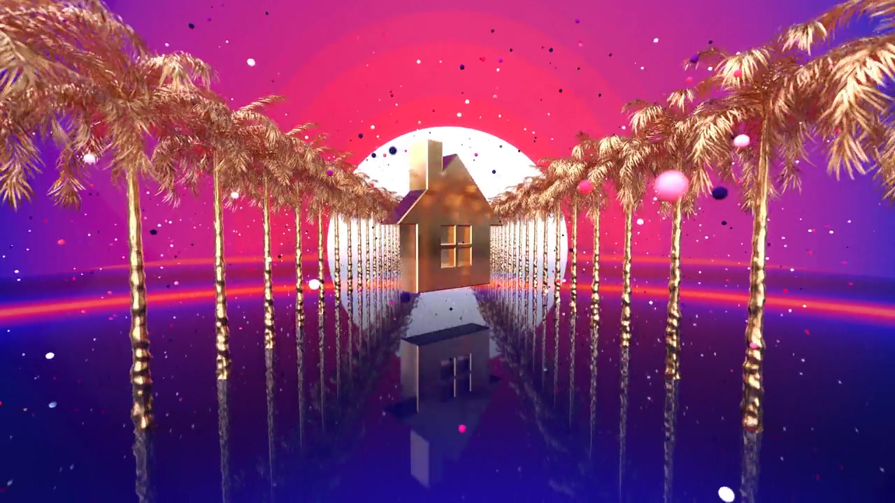 三维运动设计的天堂背景与房子视频素材画面3