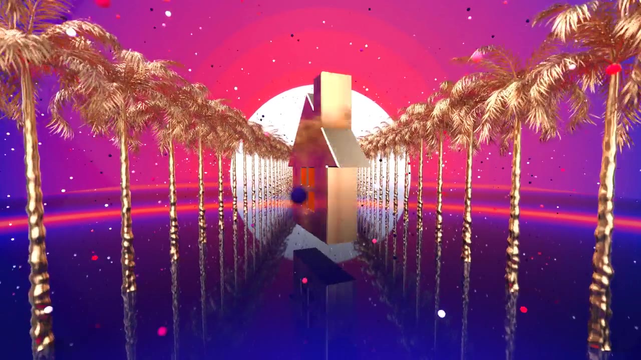 三维运动设计的天堂背景与房子视频素材画面4