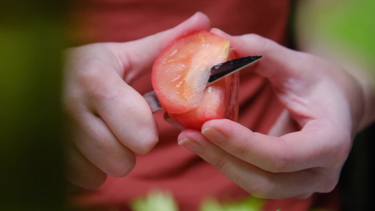 人类的双手正在做新鲜蔬菜沙拉视频素材