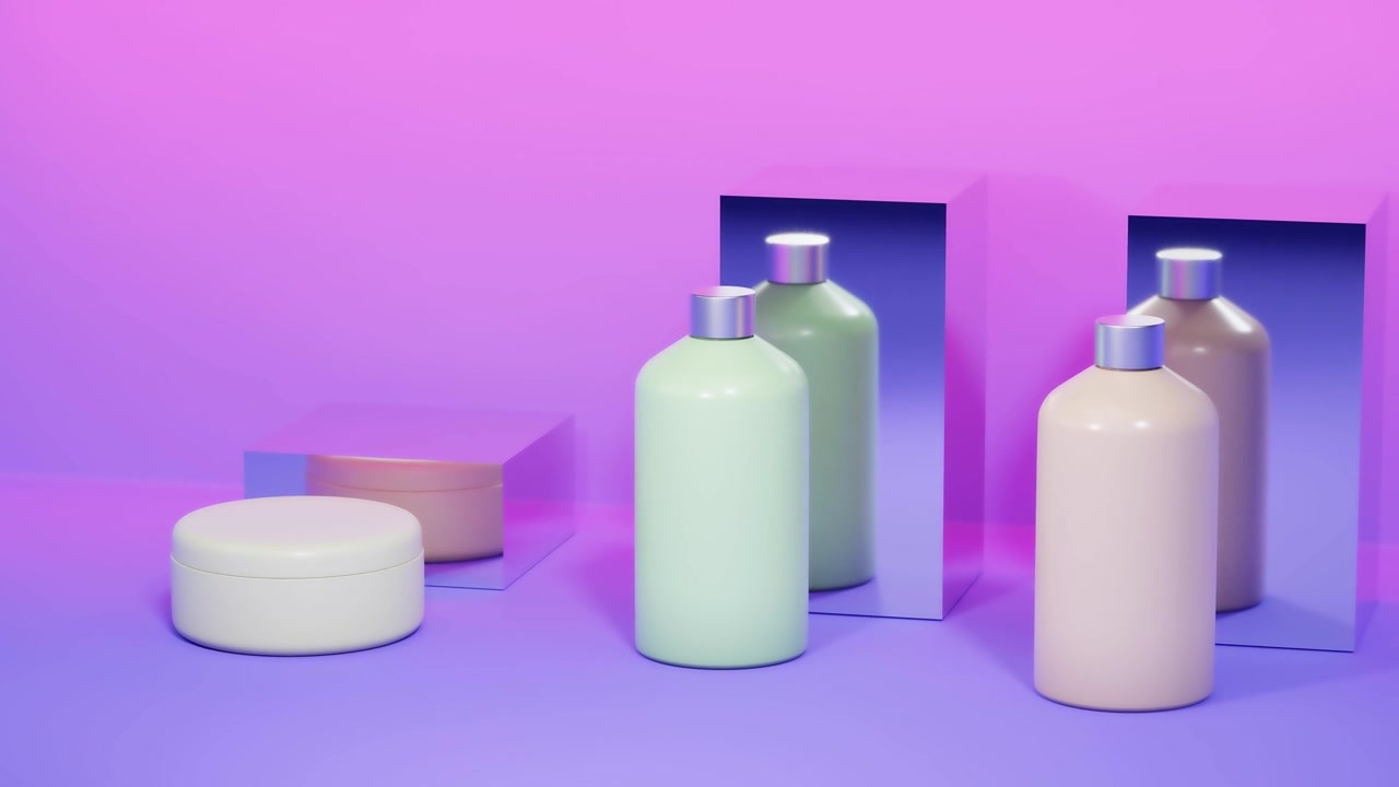 设置空白化妆品包装模拟，蜡笔背景，3d渲染视频素材画面2