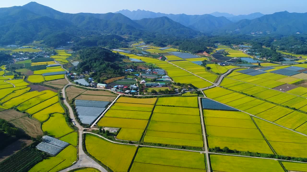 韩国庆尚北道尚州市华西郡的稻田和村庄视频素材