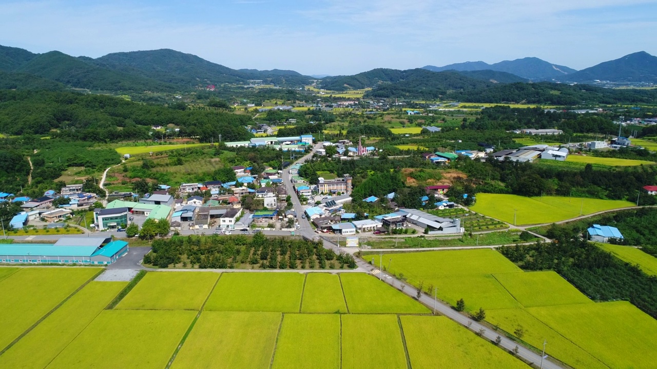 韩国庆尚北道尚州市Oenam郡的农田和村庄视频素材