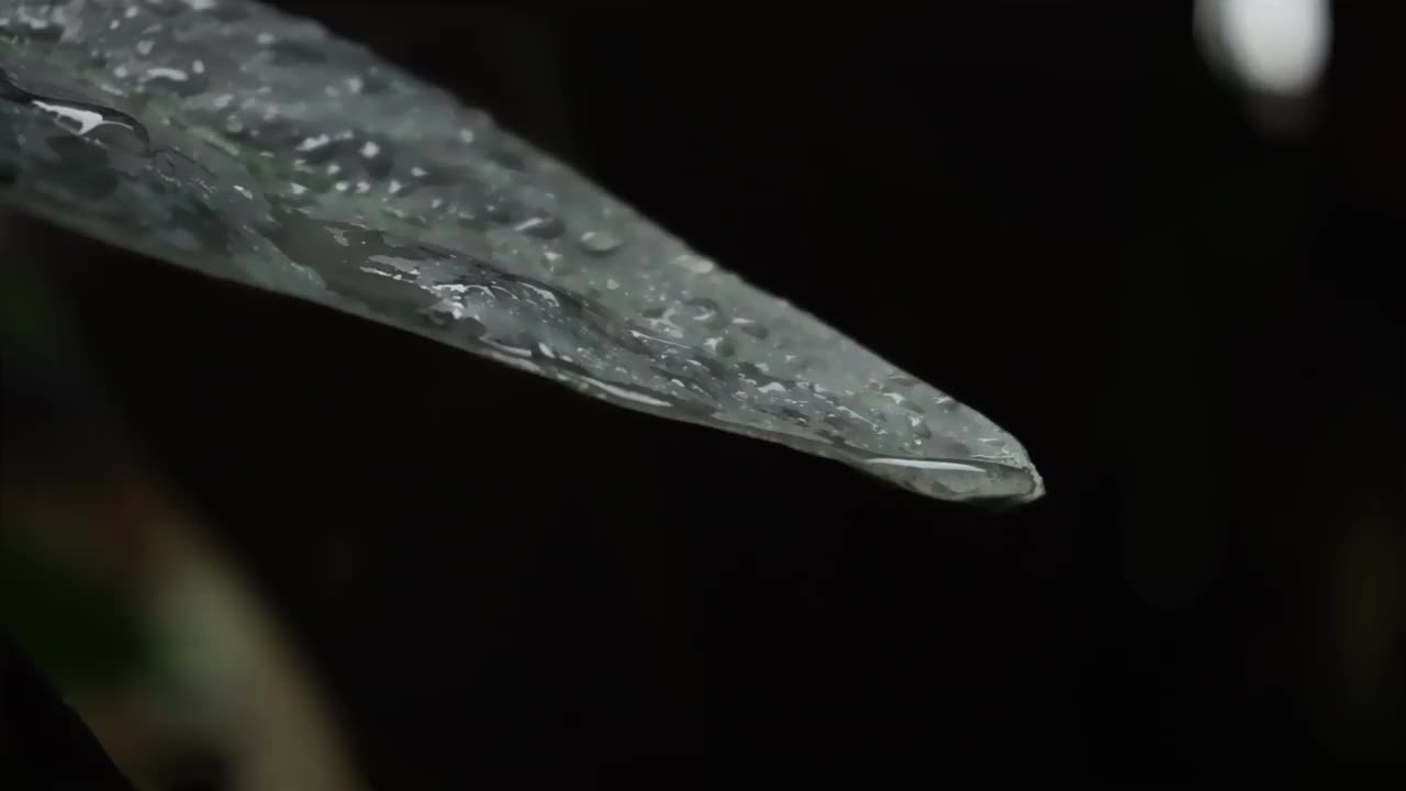 雨点落下，打湿了树叶视频素材