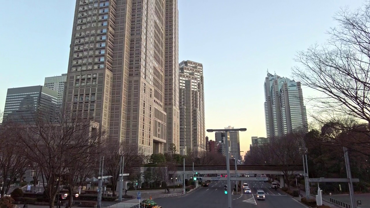 西新宿、新宿、东京傍晚的城市景观。视频素材