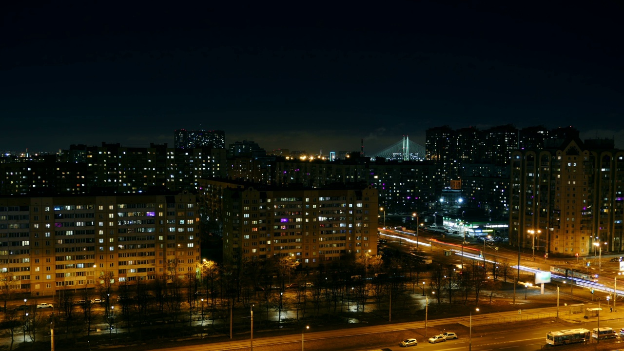 夜景大城市鸟瞰图，时间流逝视频素材