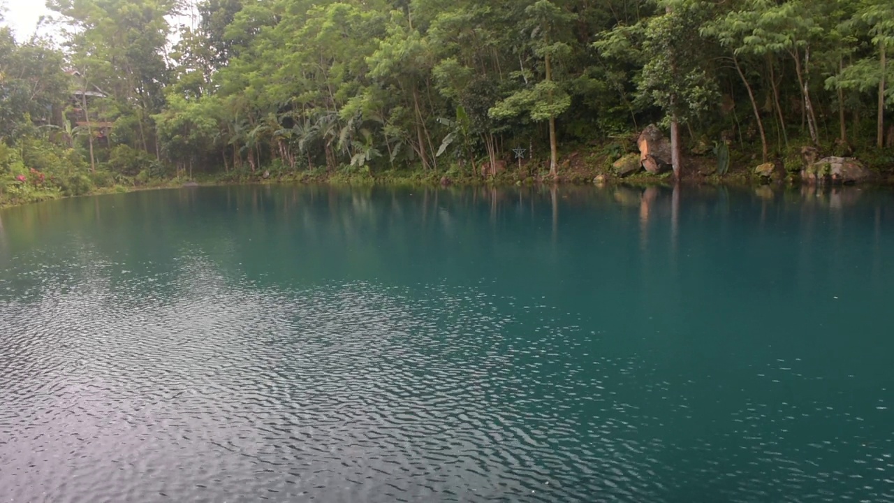 清晨，西爪哇省马贾伦卡市碧蓝清澈的湖水视频素材