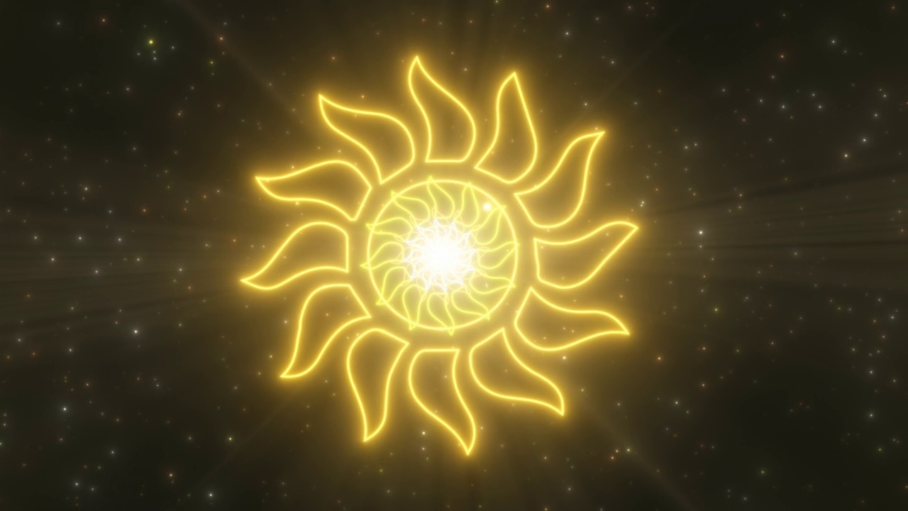 炎热炽热的夏天太阳形状轮廓霓虹灯隧道门户移动- 4K无缝VJ循环运动背景动画视频素材画面1