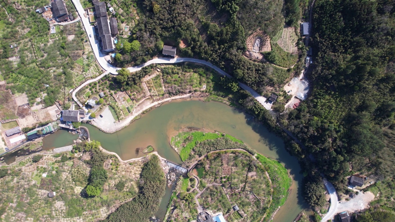 村庄，水果种植园，河流视频素材