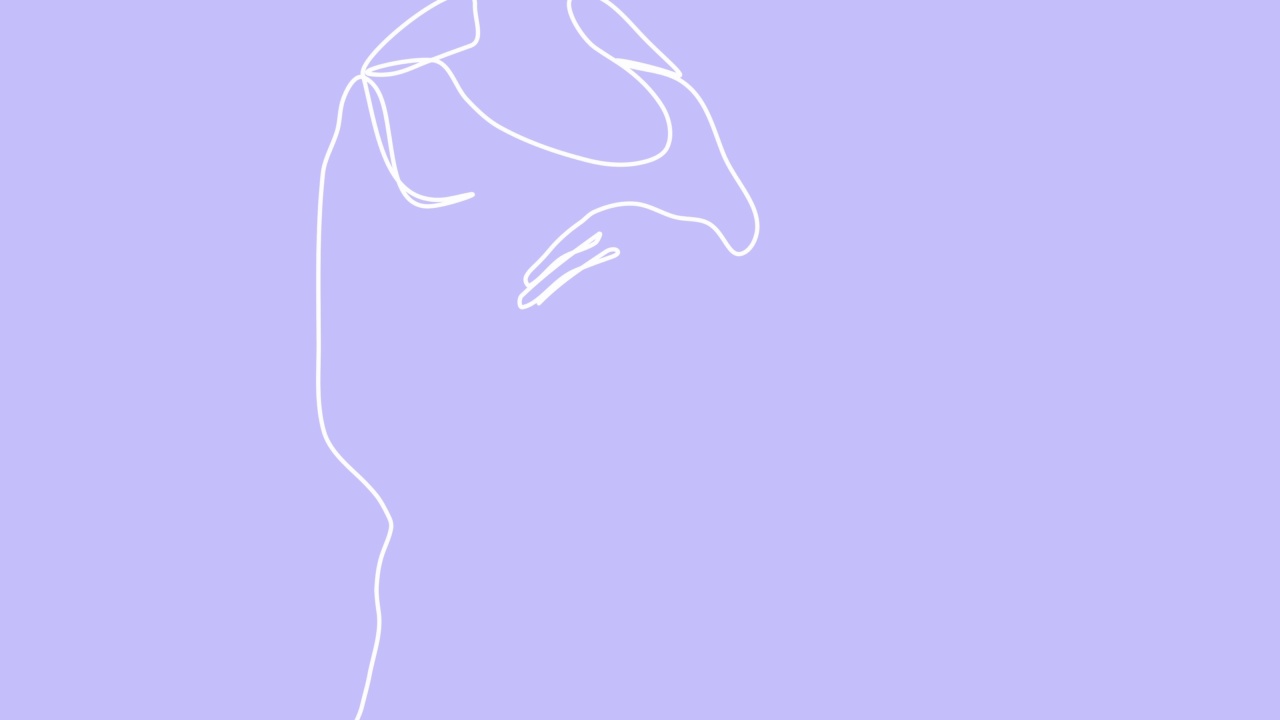 连续的黑色单线画出大肚子孕妇在白色背景上。自画动画怀孕。手绘剪影图，设计简单。2D, 4k库存素材。线的艺术。视频素材画面2