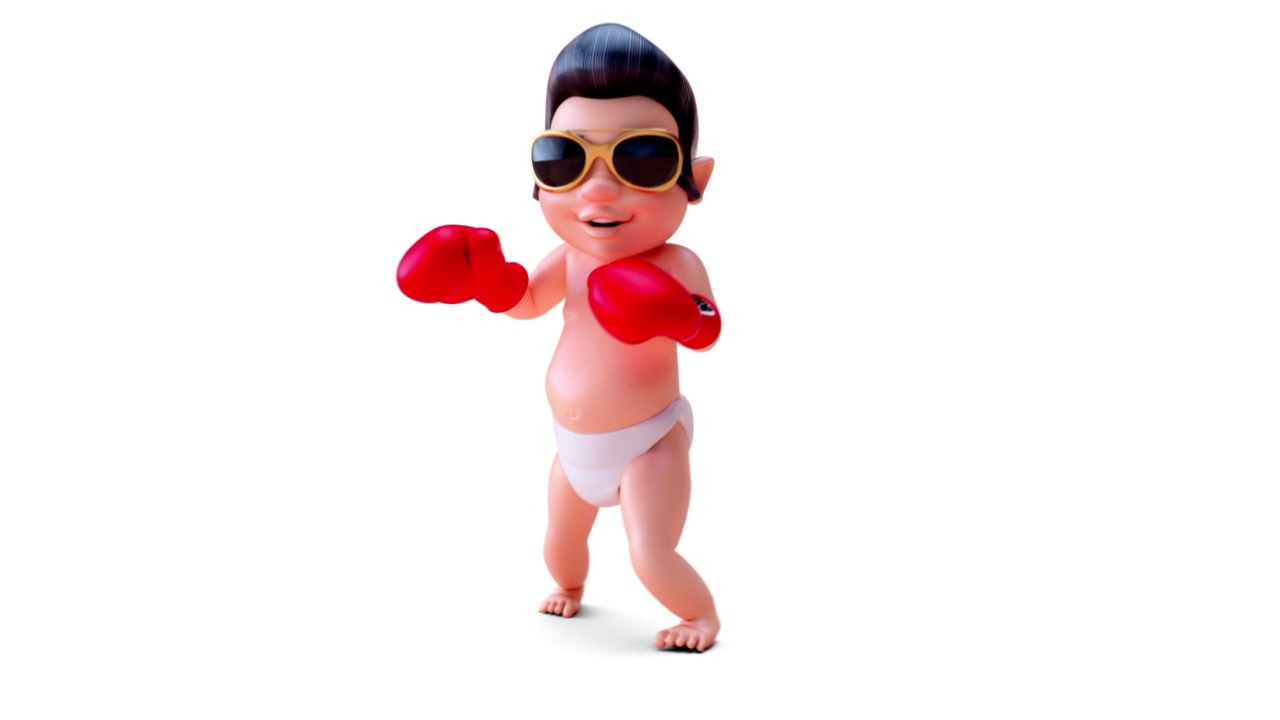 有趣的3D卡通婴儿摇椅拳击视频素材画面1