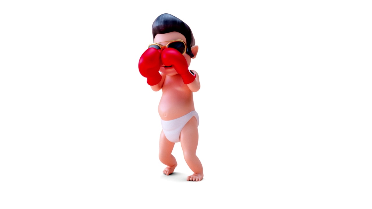 有趣的3D卡通婴儿摇椅拳击视频素材画面4