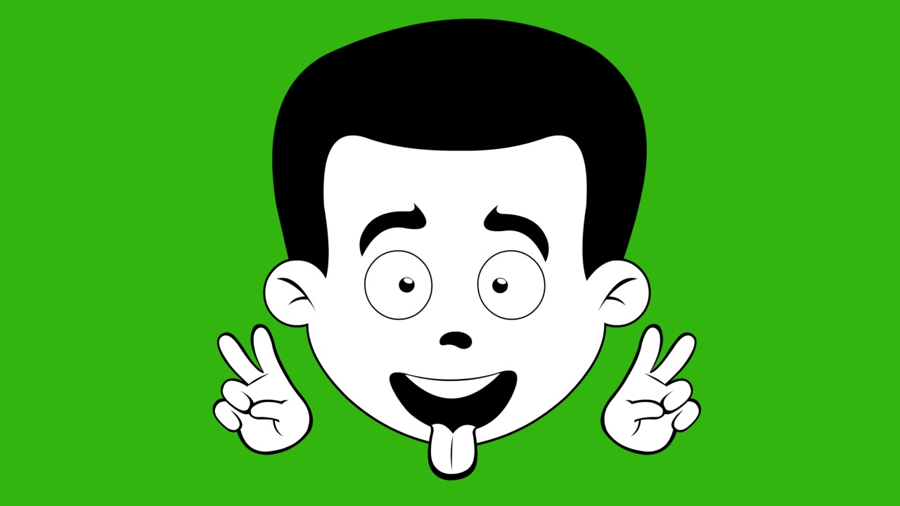 循环动画脸人卡通手势爱和和平视频素材画面3