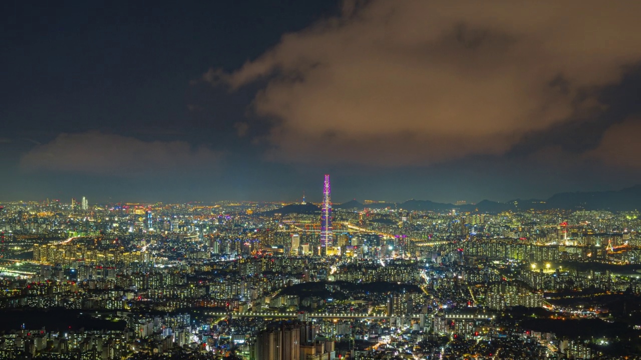 首尔，夜晚的天际线;韩国视频素材