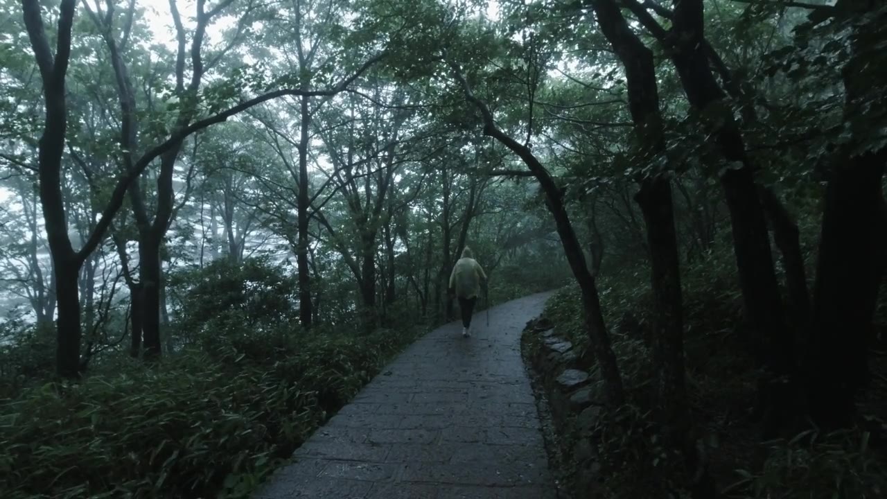 雨中的游客，中国安徽黄山视频素材画面2