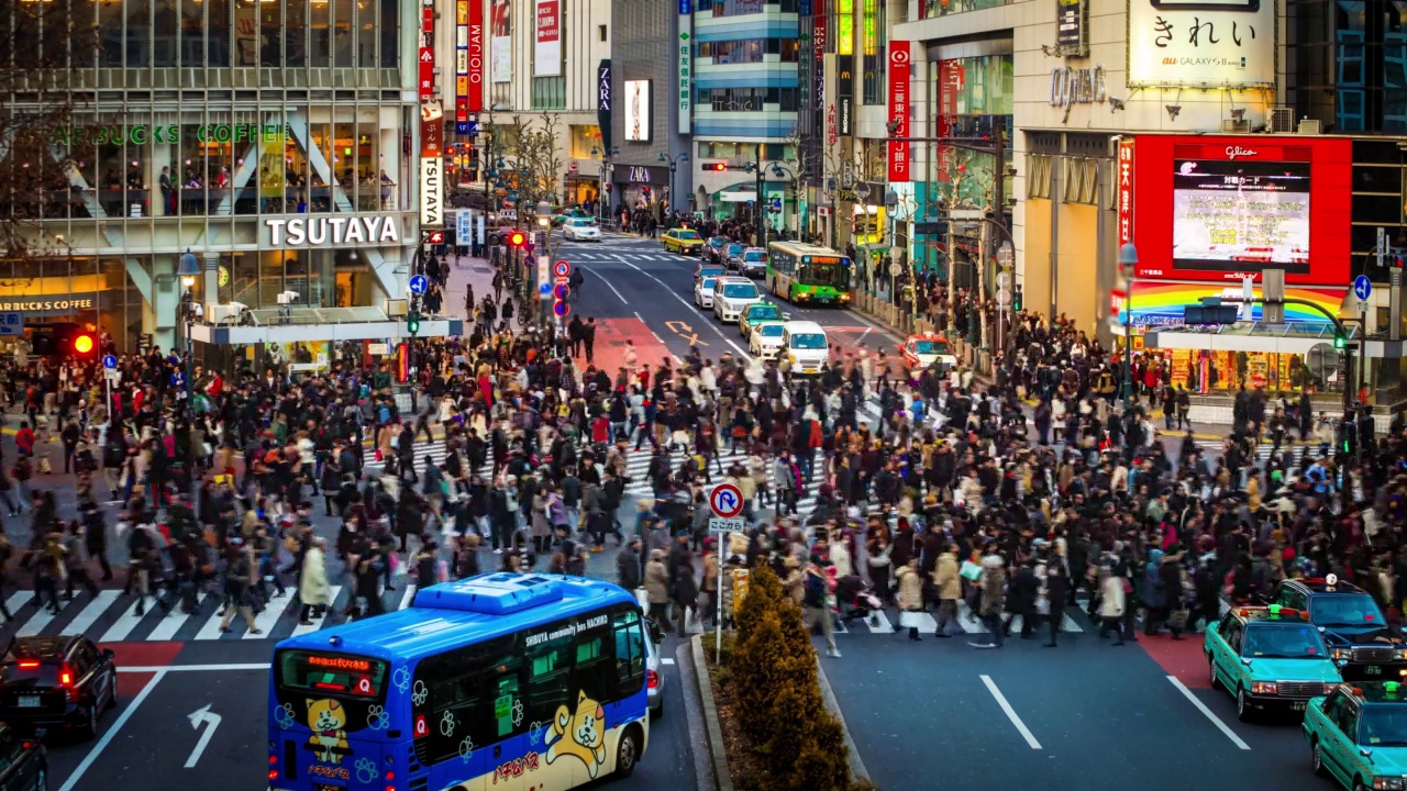 东京涩谷穿越时间流逝的观点视频素材